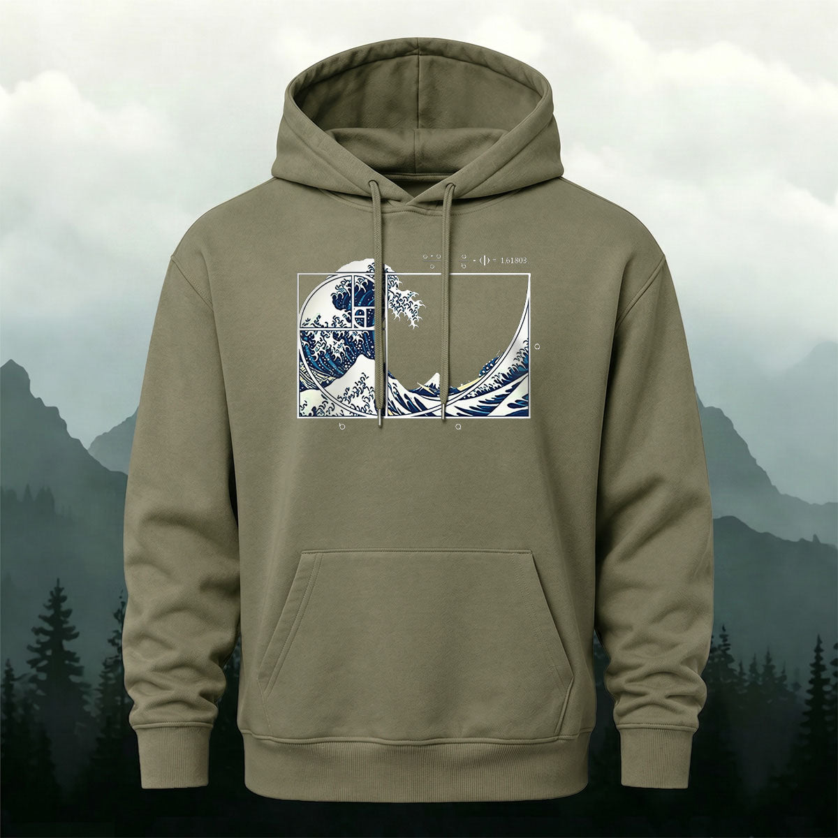Cotton Made Blue and White Giant Waves Print Hoodie