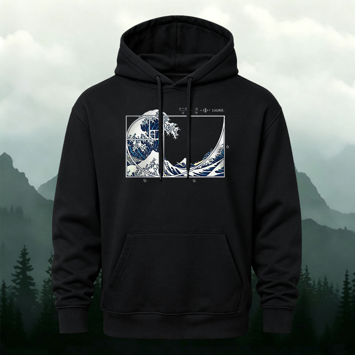 Cotton Made Blue and White Giant Waves Print Hoodie