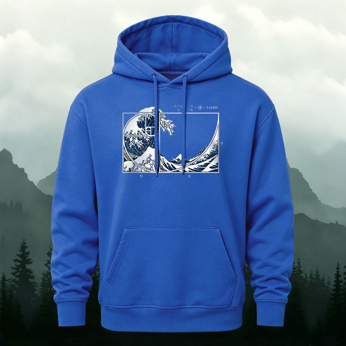 Cotton Made Blue and White Giant Waves Print Hoodie