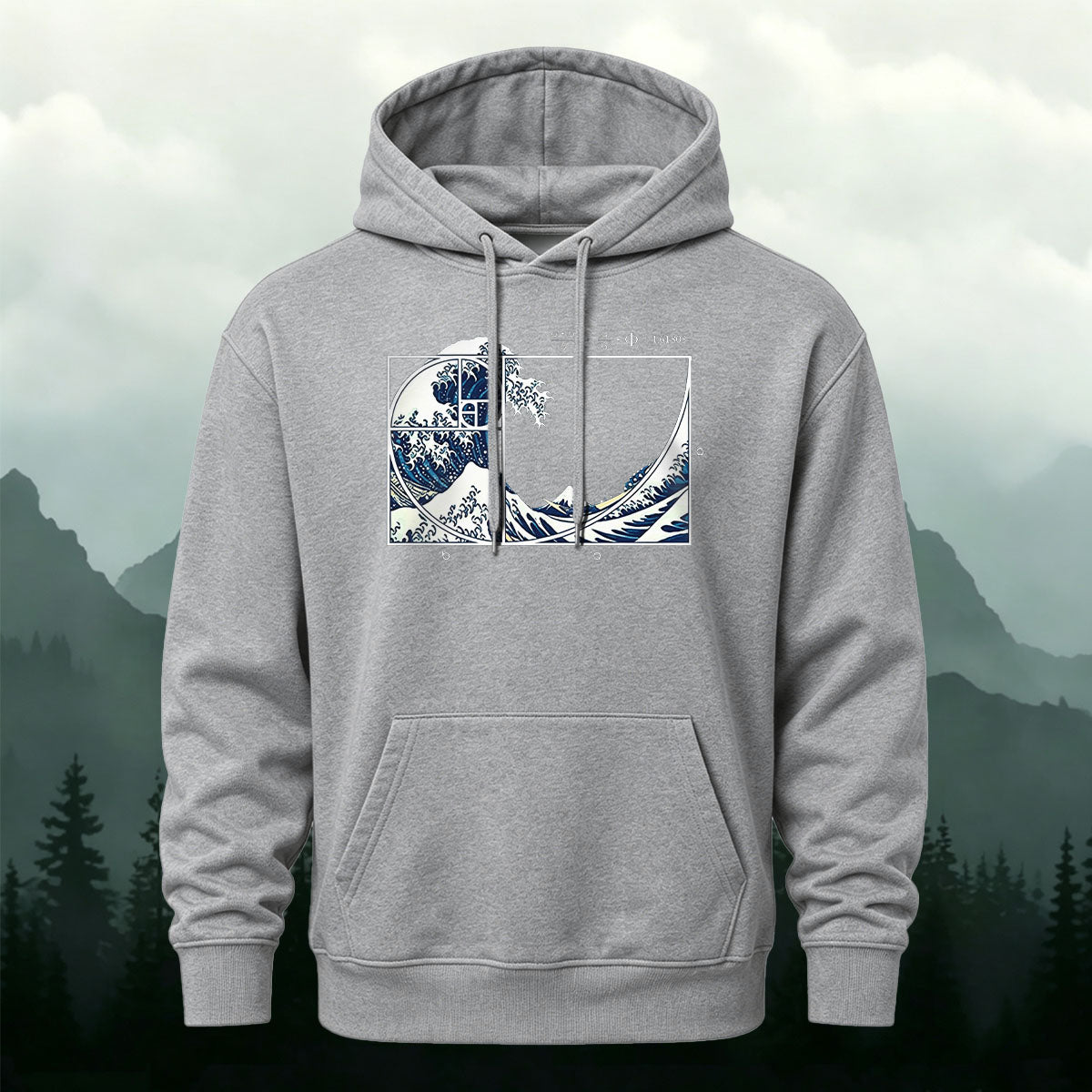 Cotton Made Blue and White Giant Waves Print Hoodie