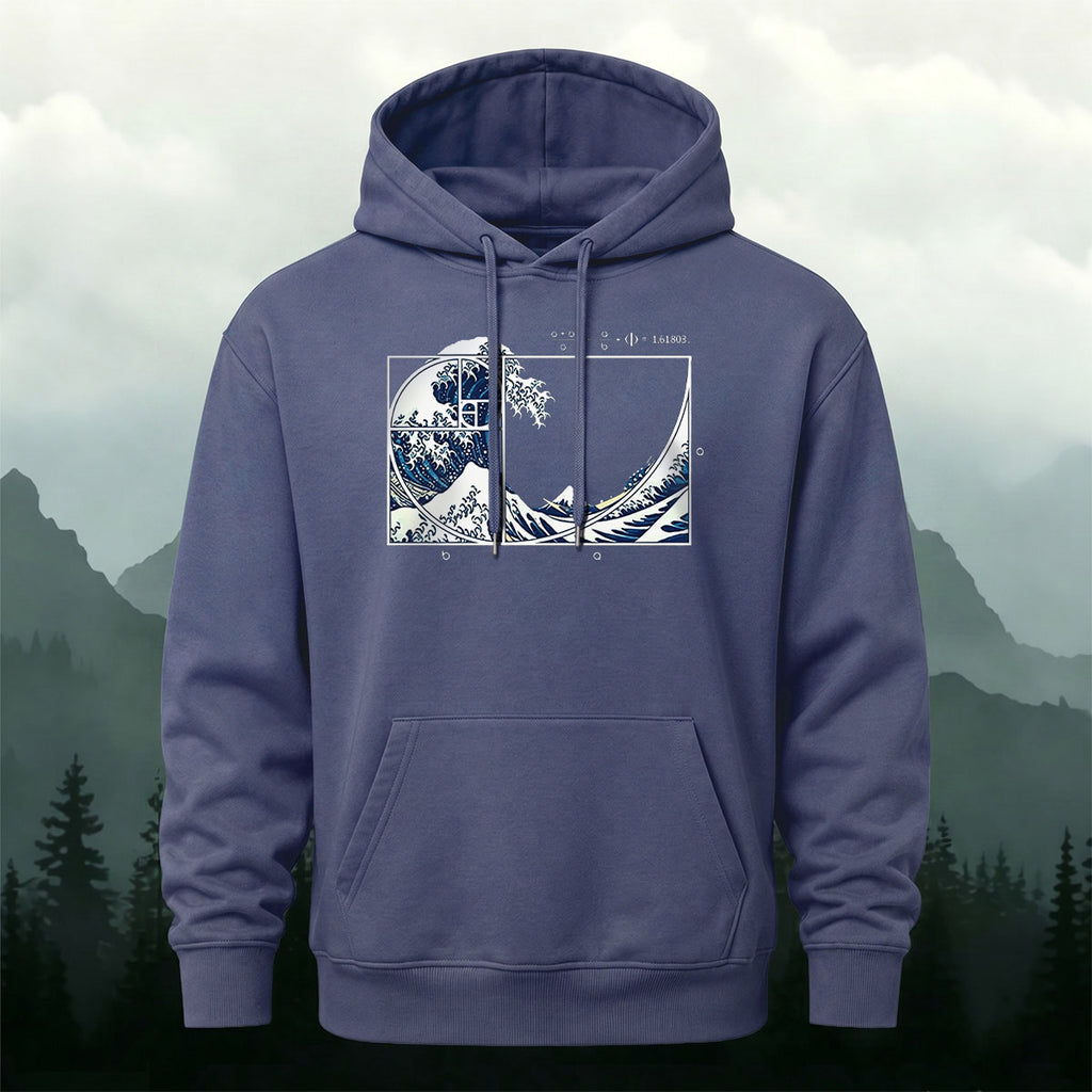 Cotton Made Blue and White Giant Waves Print Hoodie