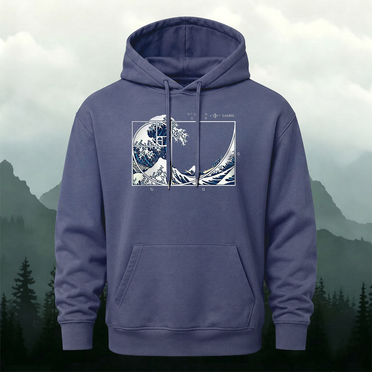 Cotton Made Blue and White Giant Waves Print Hoodie