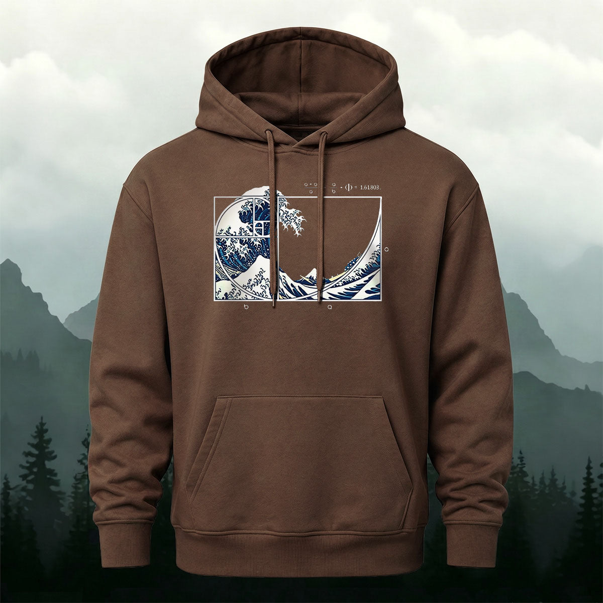 Cotton Made Blue and White Giant Waves Print Hoodie