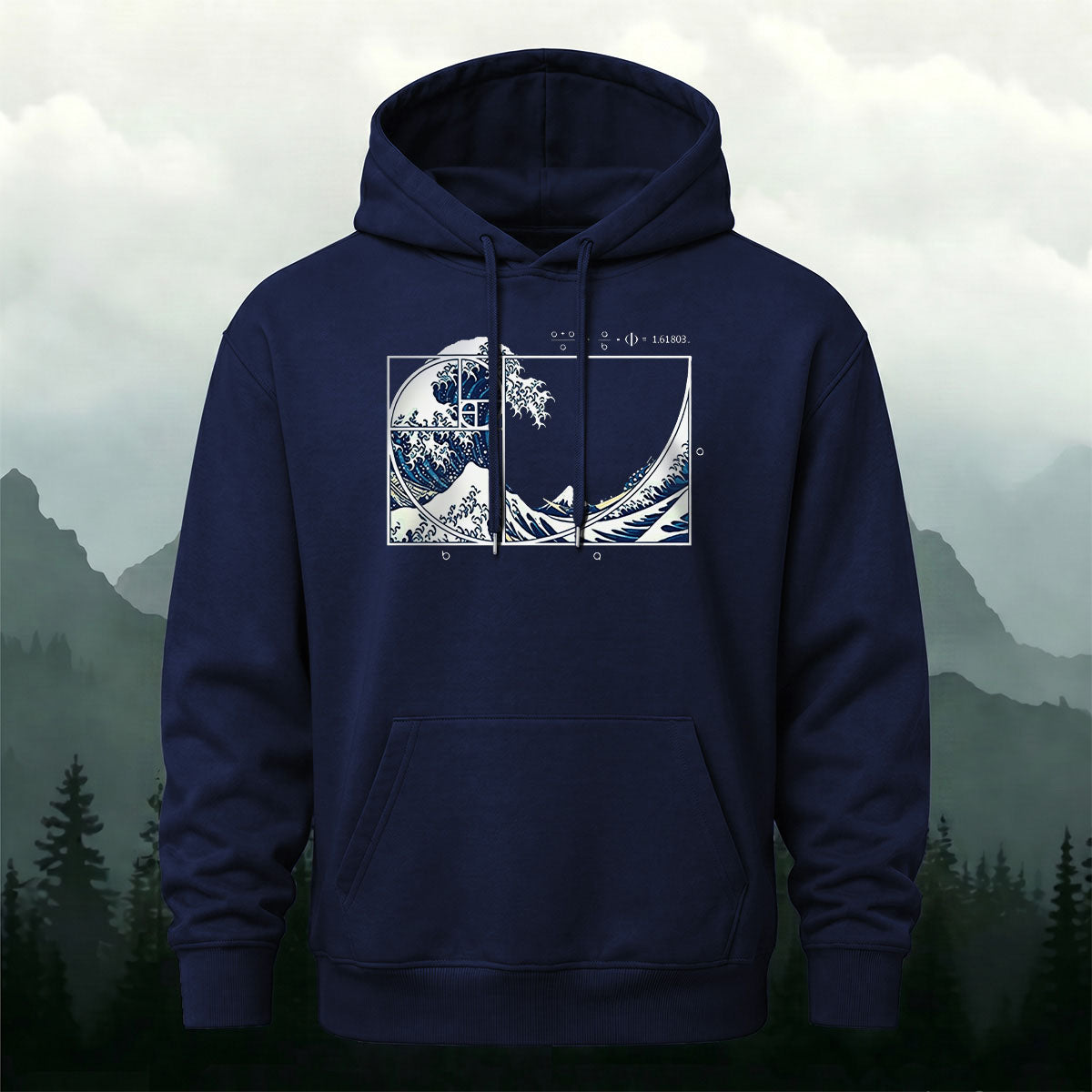 Cotton Made Blue and White Giant Waves Print Hoodie