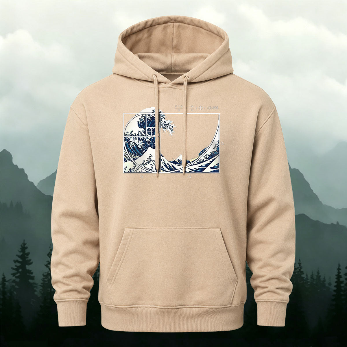 Cotton Made Blue and White Giant Waves Print Hoodie