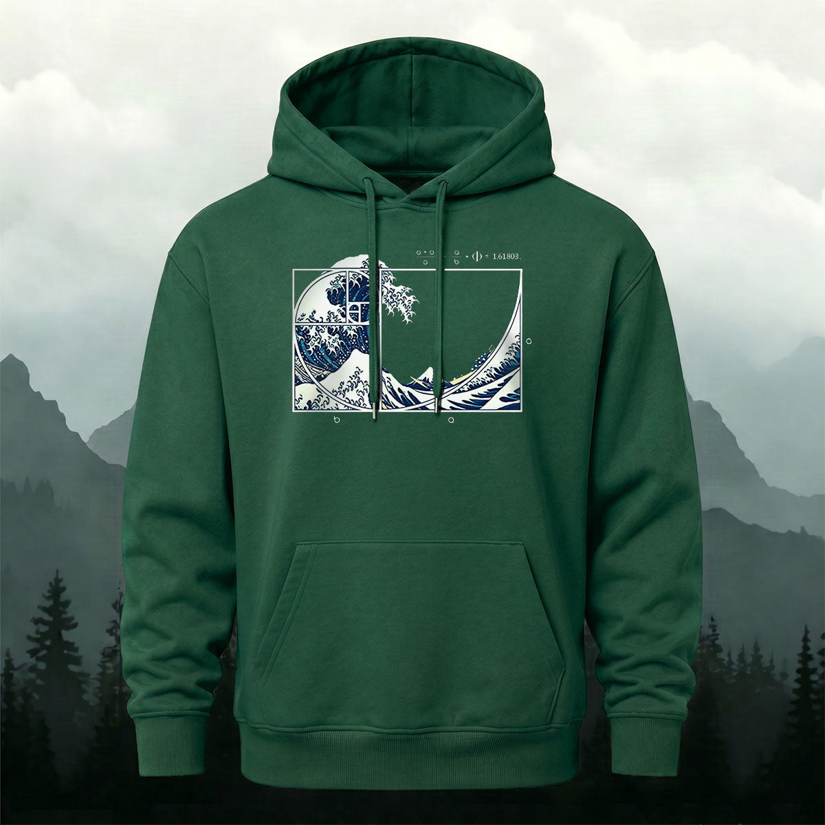 Cotton Made Blue and White Giant Waves Print Hoodie