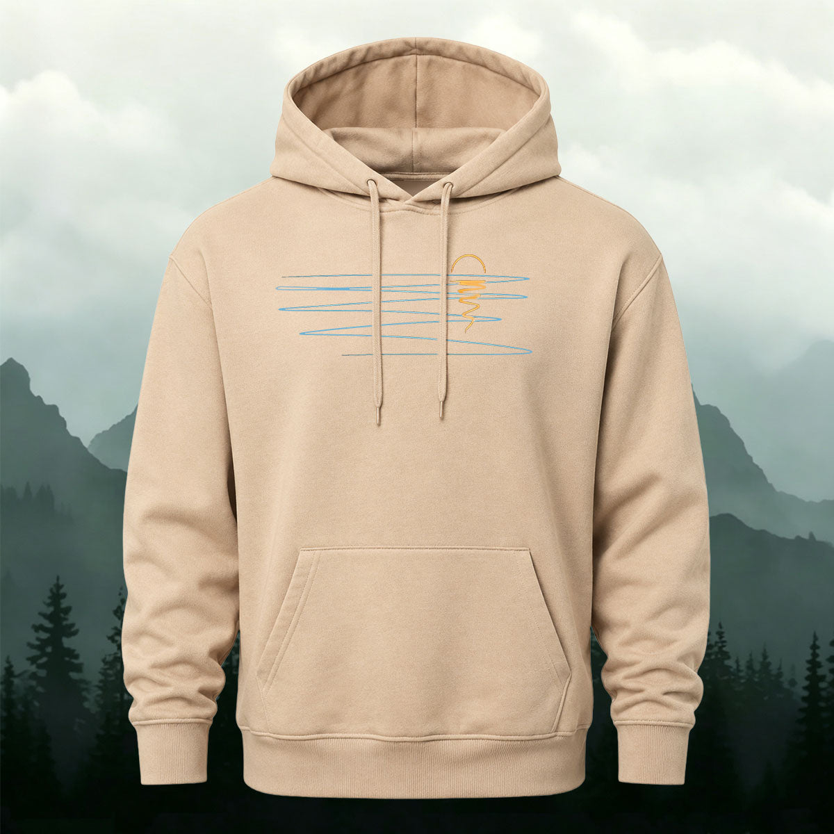Cotton Made Minimalist Abstract Line Print Hoodie