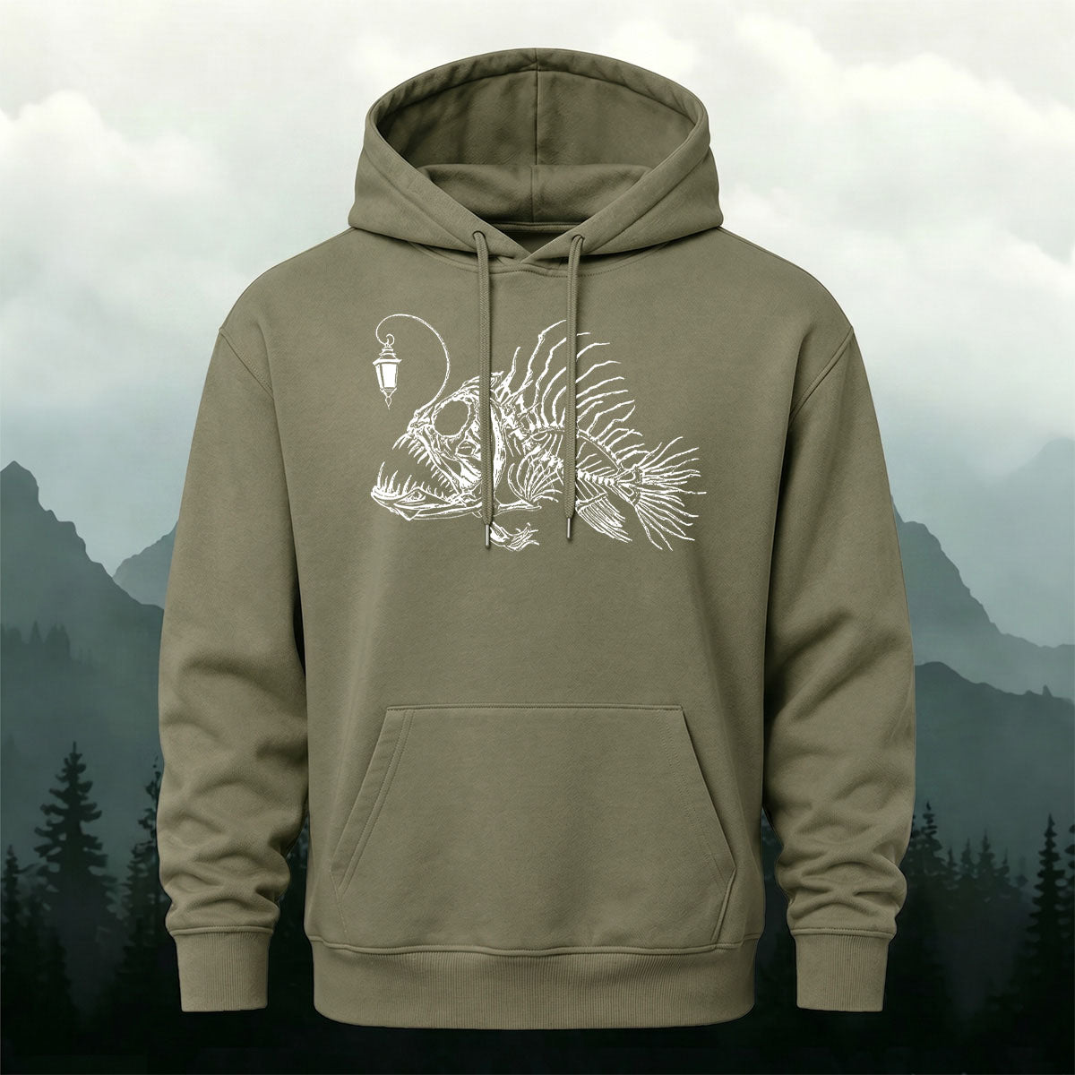 Cotton Made Deep Sea Anglerfish Skeleton Print Hoodie