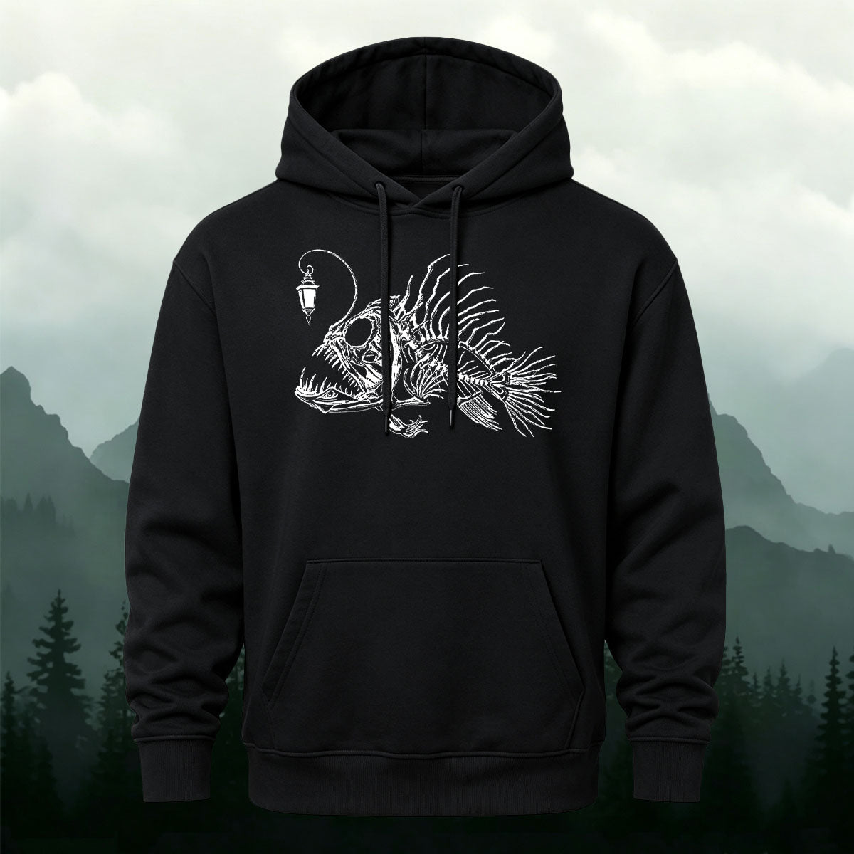 Cotton Made Deep Sea Anglerfish Skeleton Print Hoodie