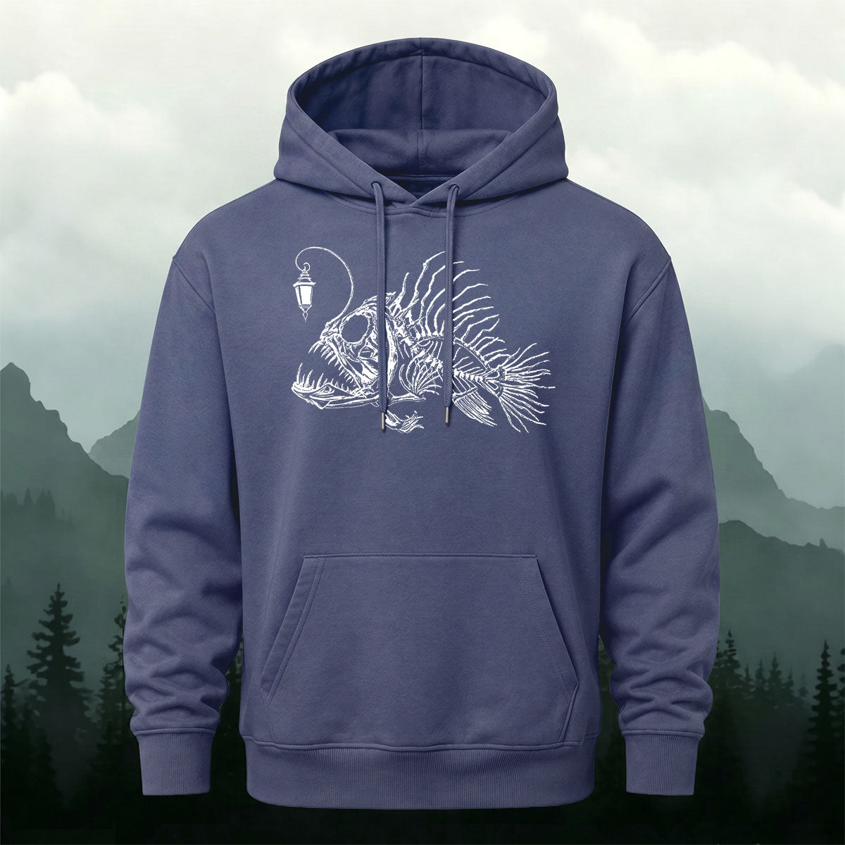 Cotton Made Deep Sea Anglerfish Skeleton Print Hoodie