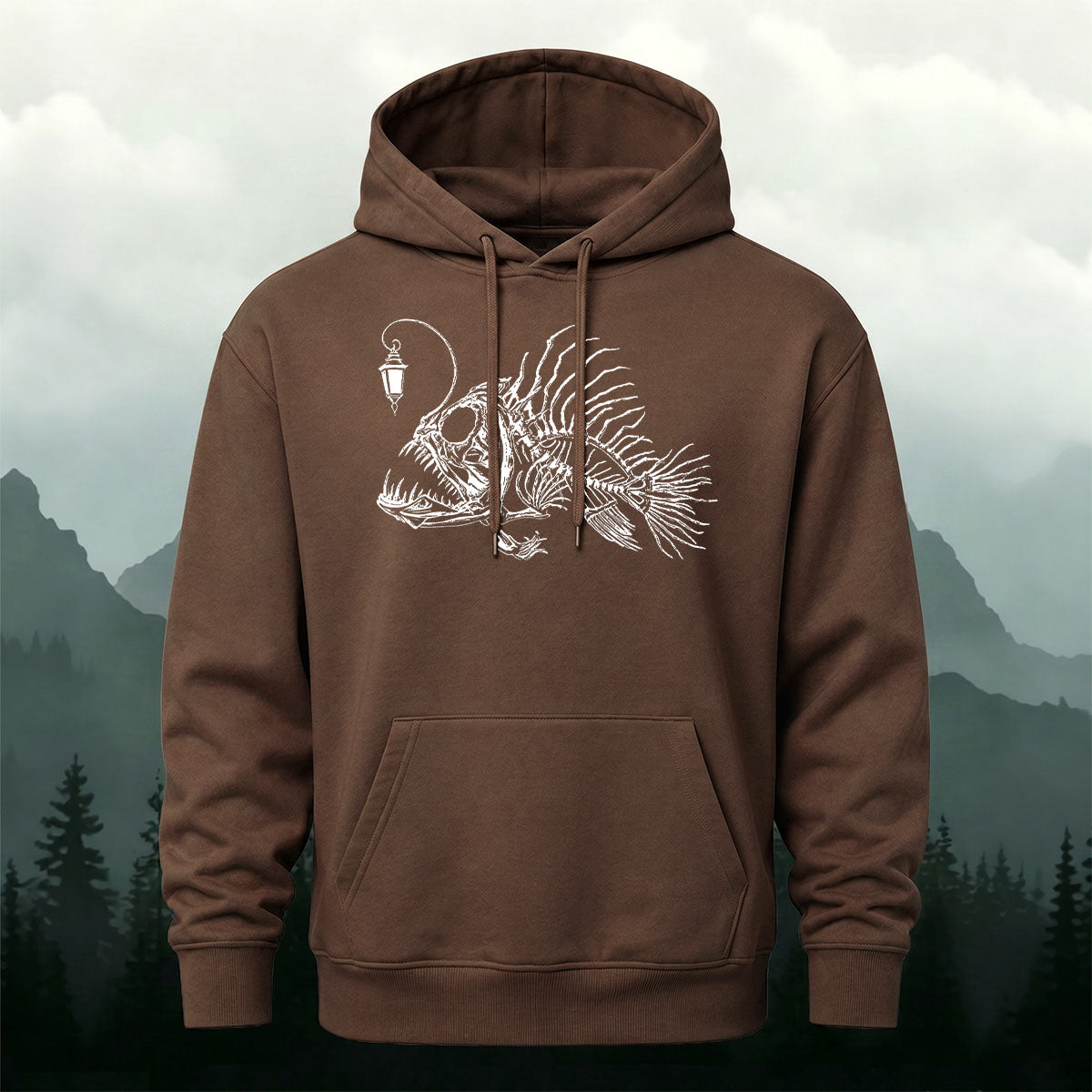 Cotton Made Deep Sea Anglerfish Skeleton Print Hoodie