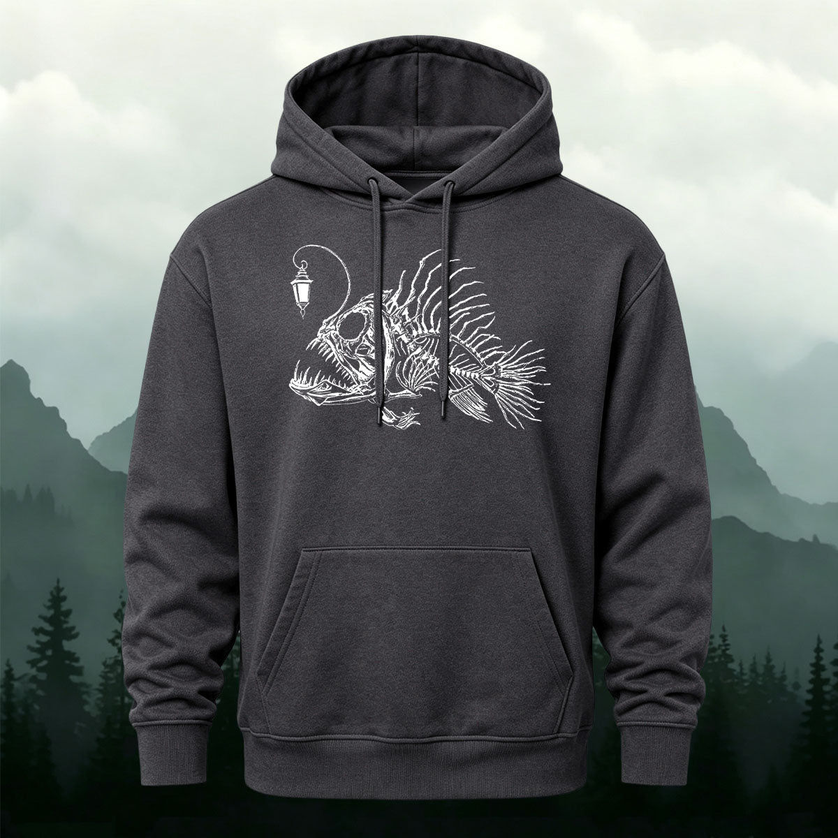 Cotton Made Deep Sea Anglerfish Skeleton Print Hoodie