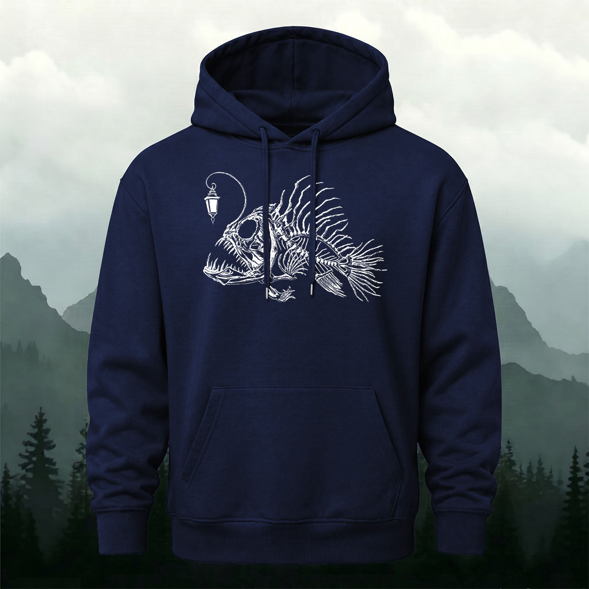 Cotton Made Deep Sea Anglerfish Skeleton Print Hoodie