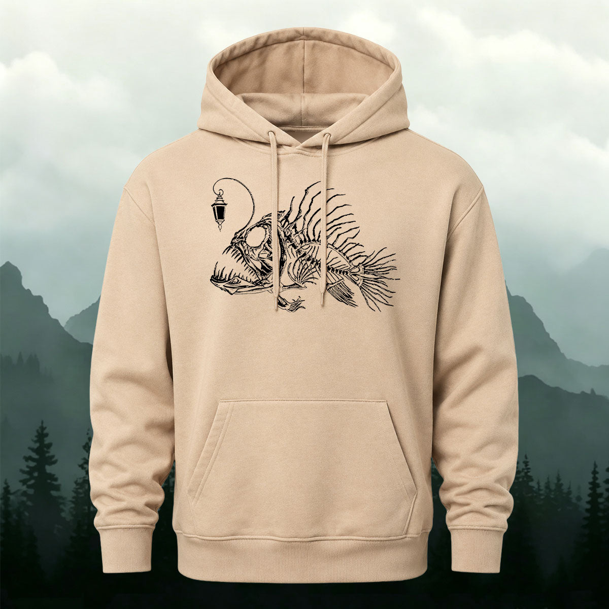 Cotton Made Deep Sea Anglerfish Skeleton Print Hoodie