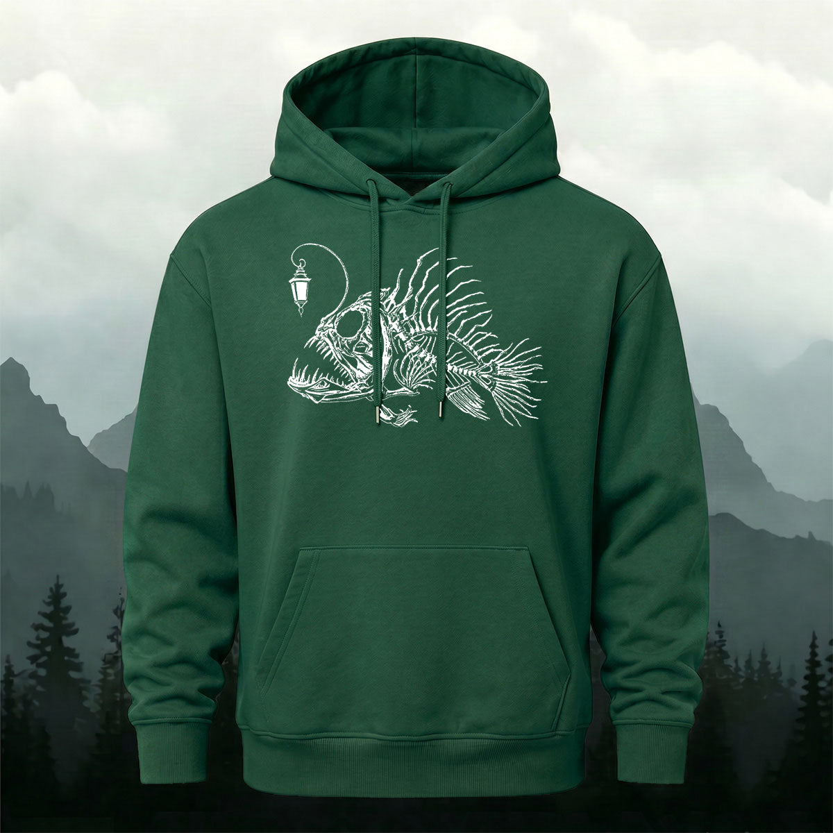Cotton Made Deep Sea Anglerfish Skeleton Print Hoodie