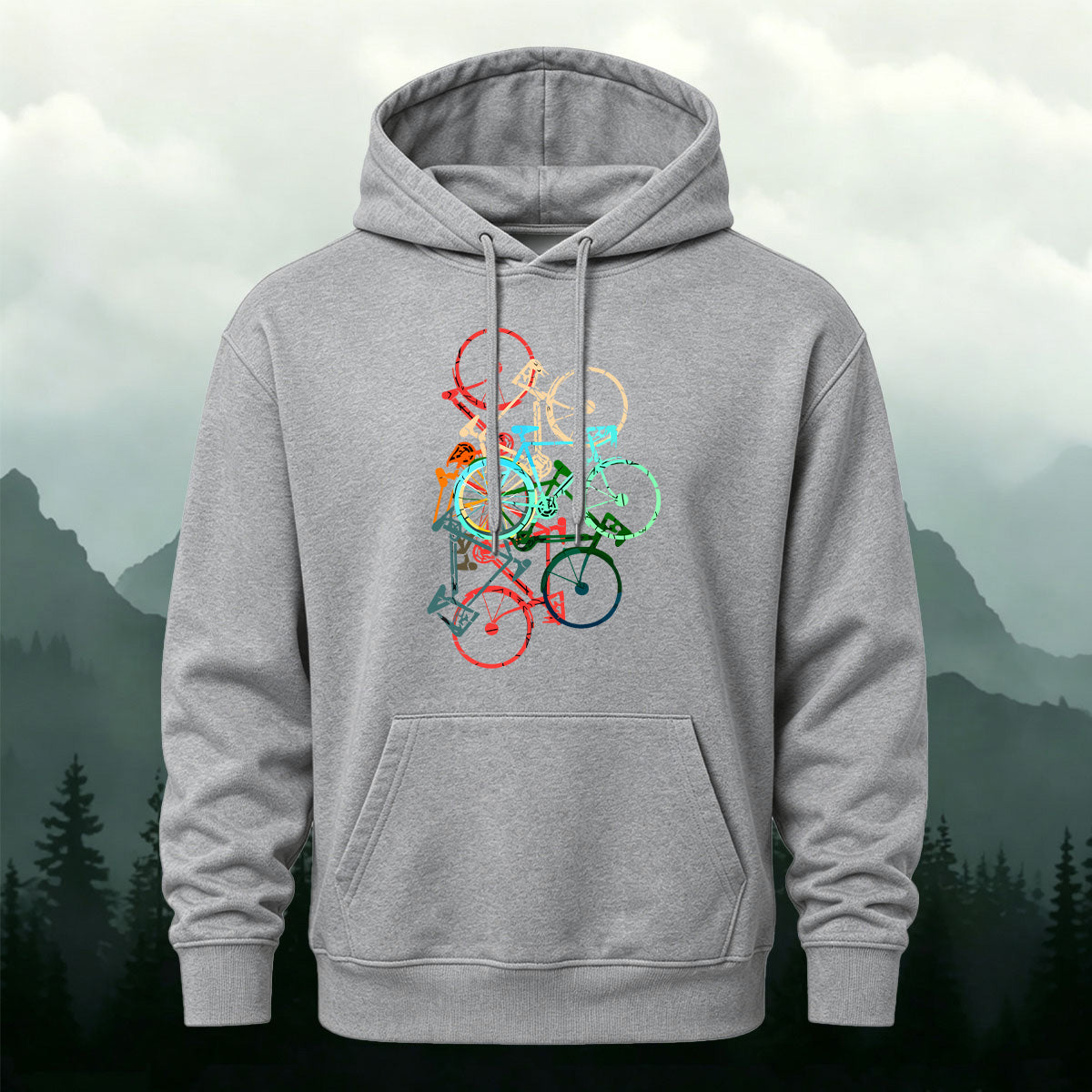 Cotton Made Colorful Bicycle Print Hoodie