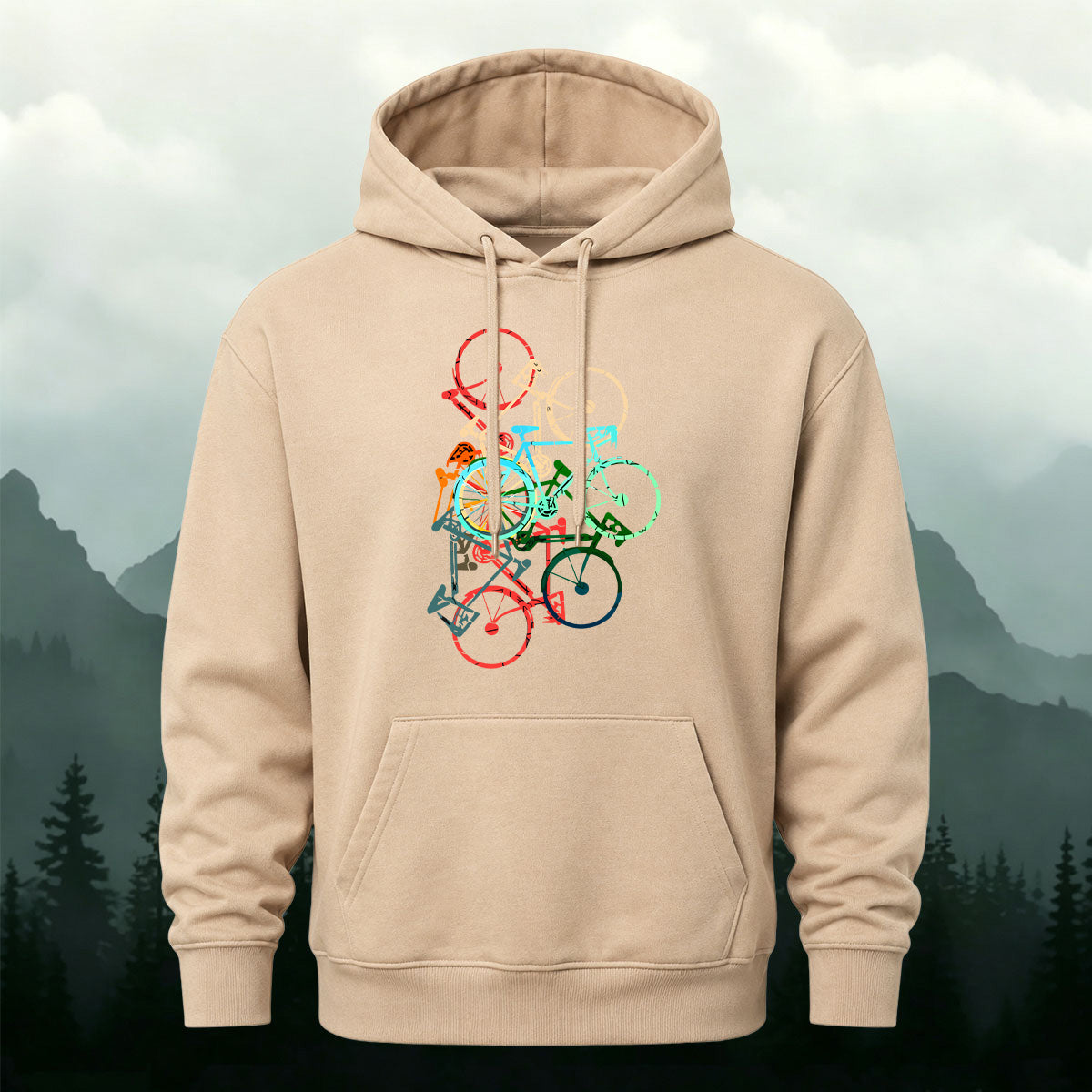 Cotton Made Colorful Bicycle Print Hoodie