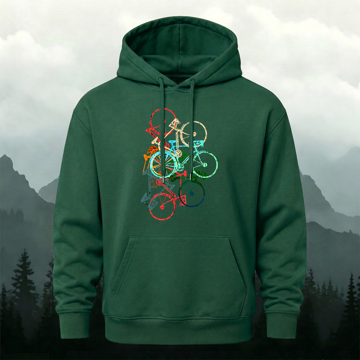 Cotton Made Colorful Bicycle Print Hoodie