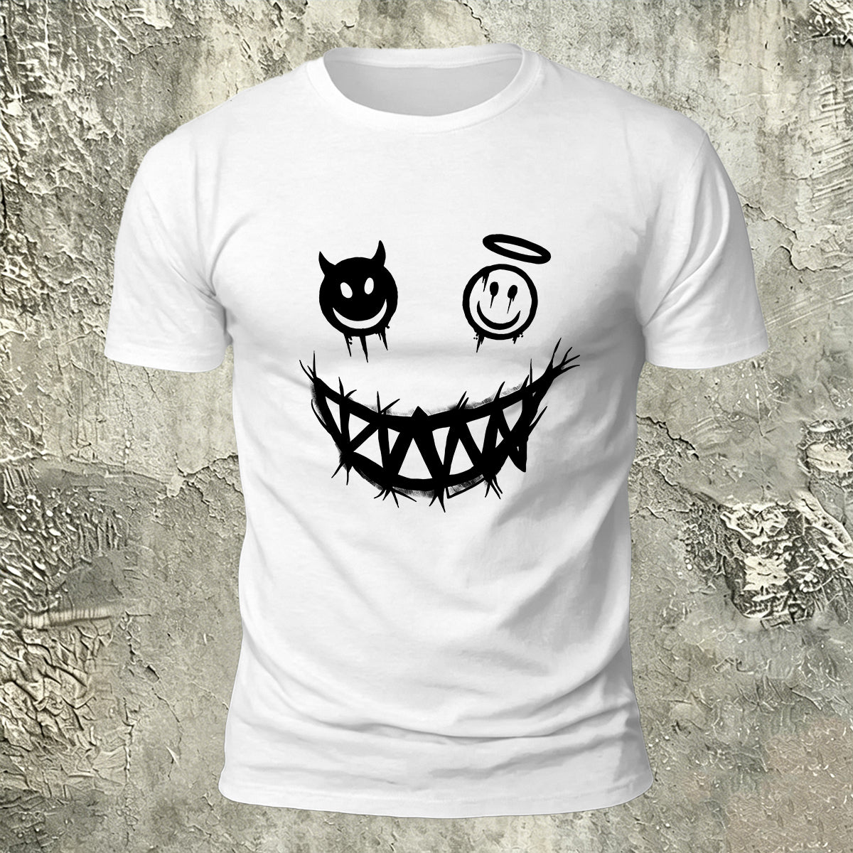 Devil's Smile Print Casual Cotton T-Shirt