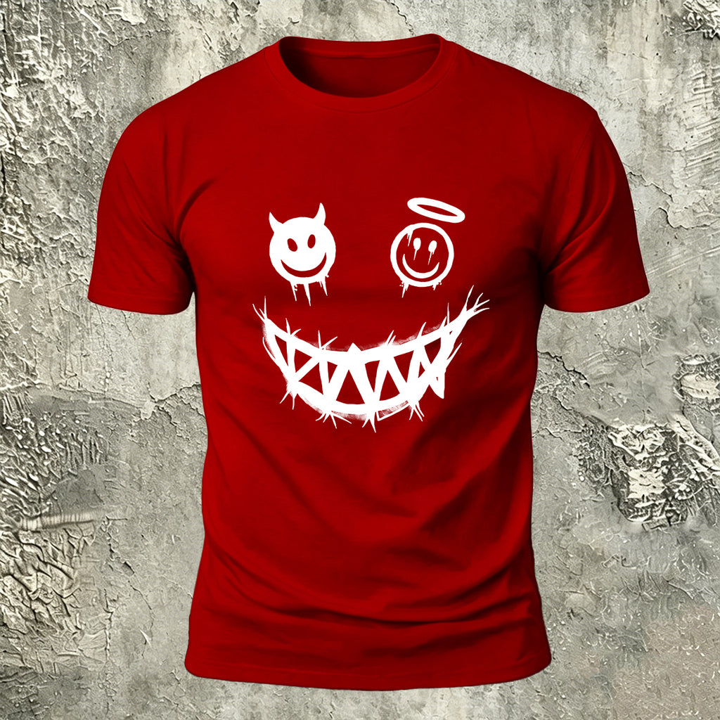 Devil's Smile Print Casual Cotton T-Shirt