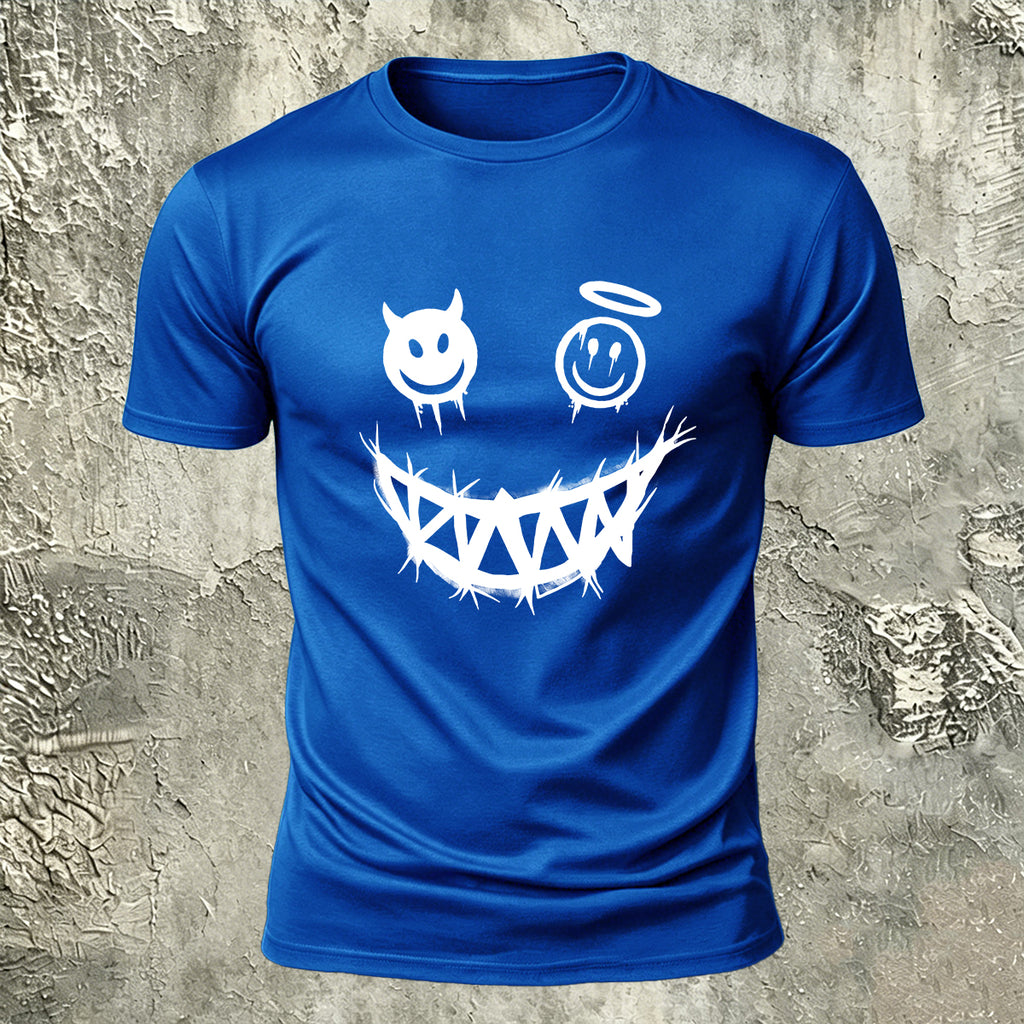 Devil's Smile Print Casual Cotton T-Shirt