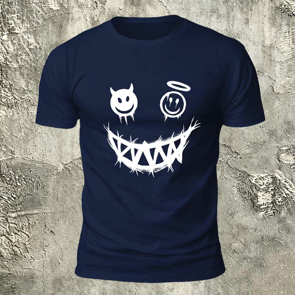 Devil's Smile Print Casual Cotton T-Shirt