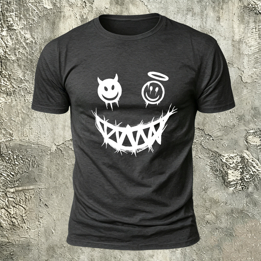 Devil's Smile Print Casual Cotton T-Shirt