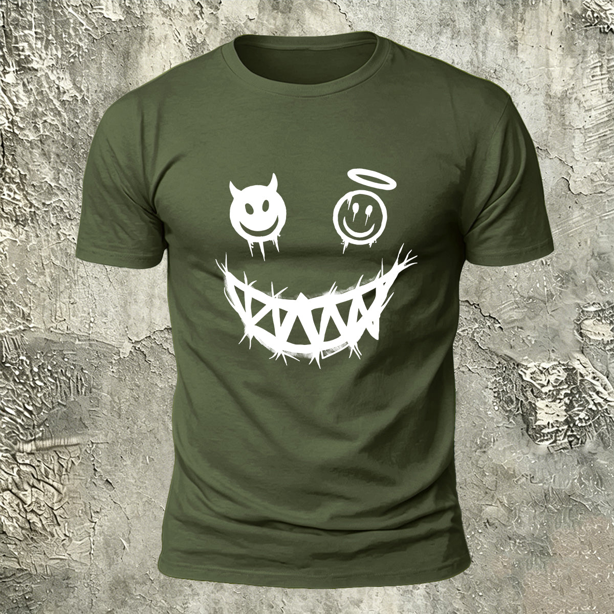 Devil's Smile Print Casual Cotton T-Shirt