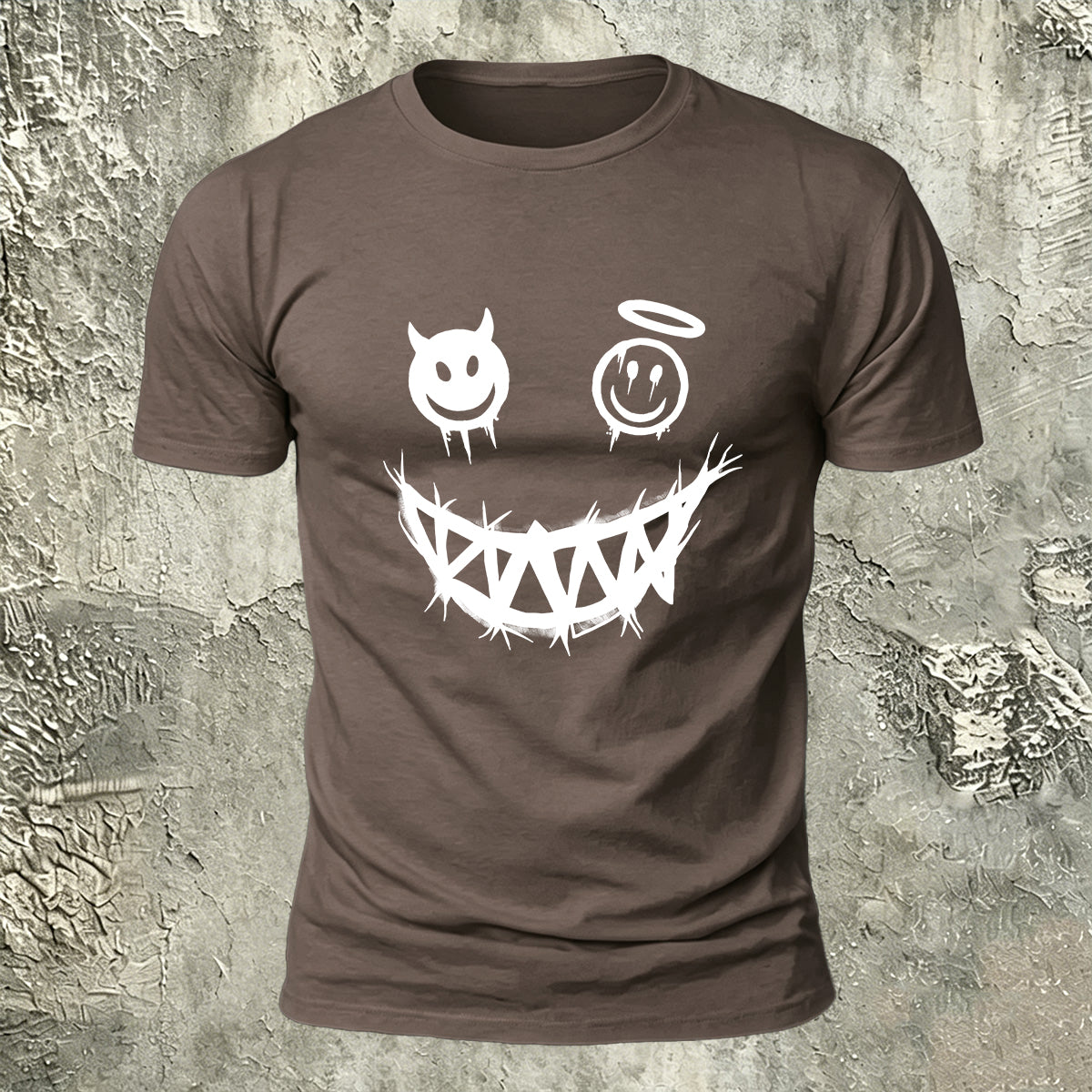 Devil's Smile Print Casual Cotton T-Shirt