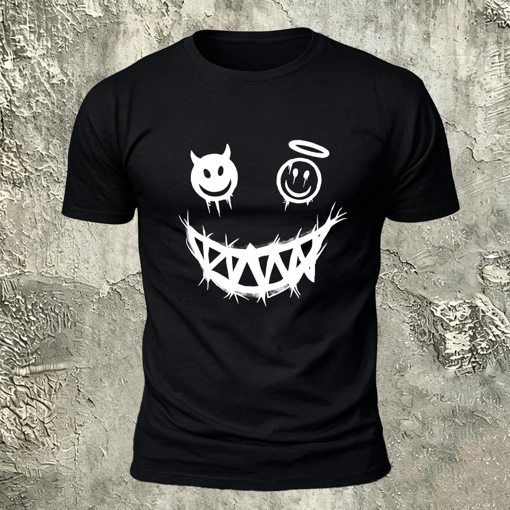 Devil's Smile Print Casual Cotton T-Shirt