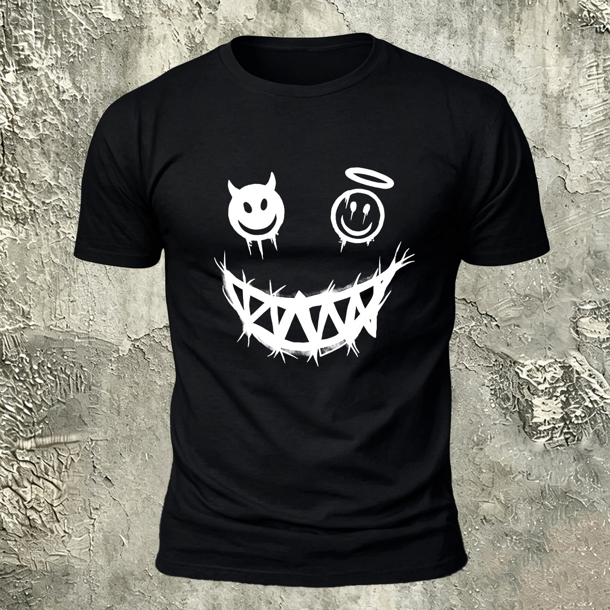 Devil's Smile Print Casual Cotton T-Shirt