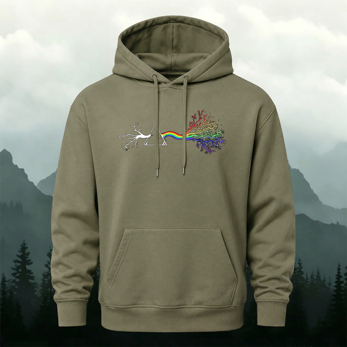 Cotton Made Creative Rainbow Tree Print Hoodie