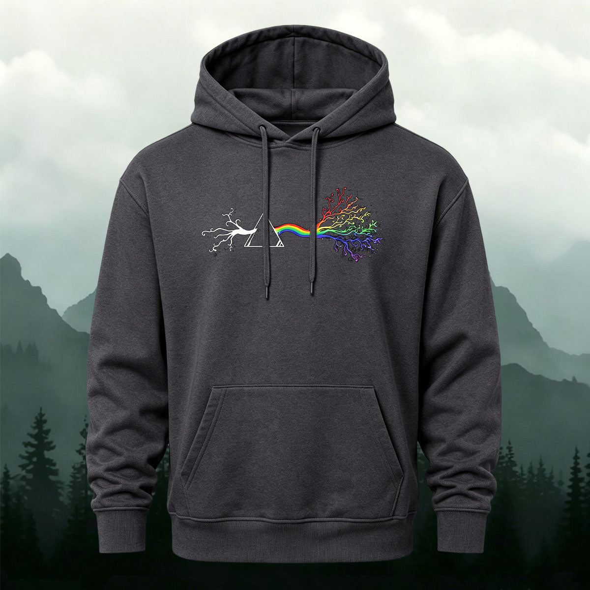 Cotton Made Creative Rainbow Tree Print Hoodie
