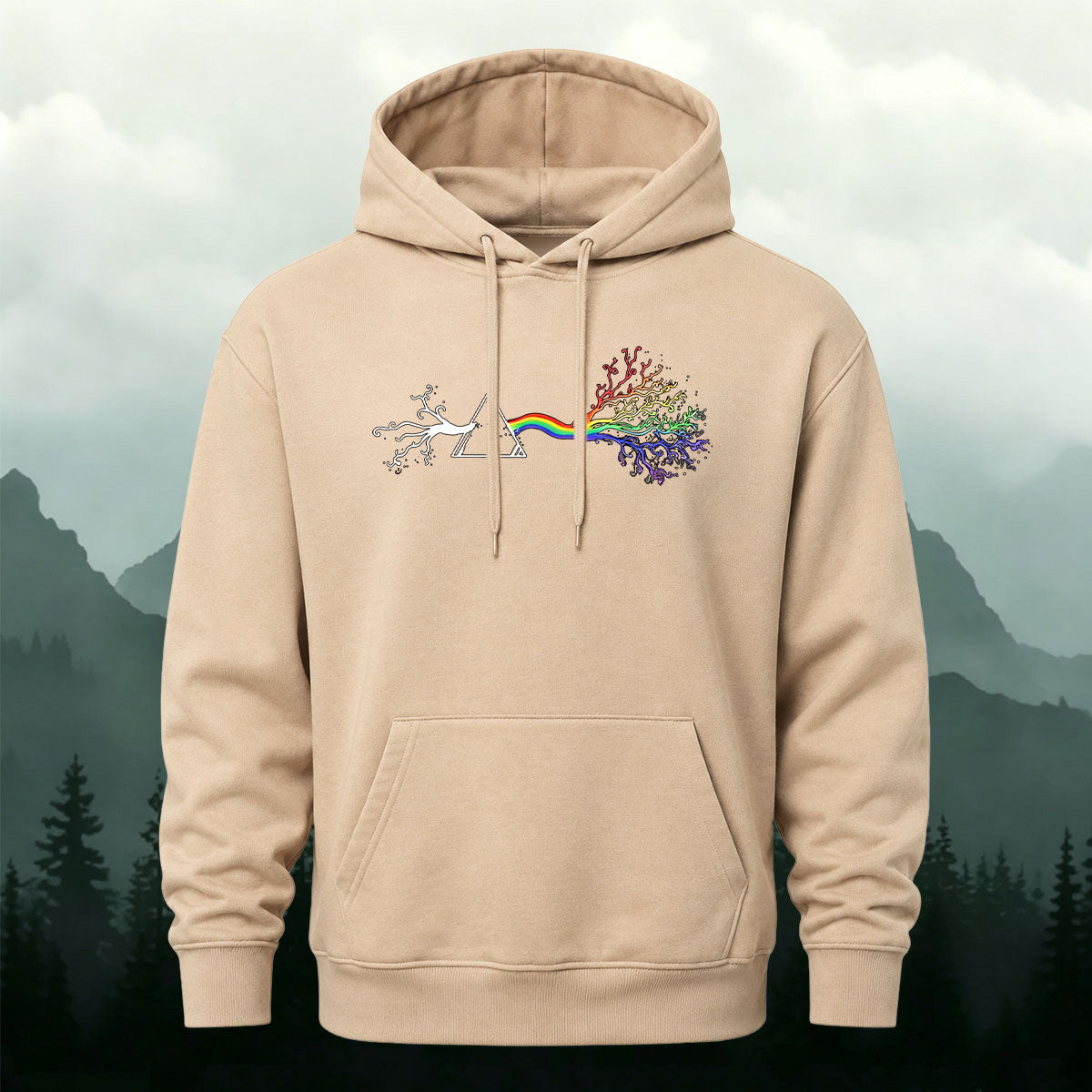 Cotton Made Creative Rainbow Tree Print Hoodie
