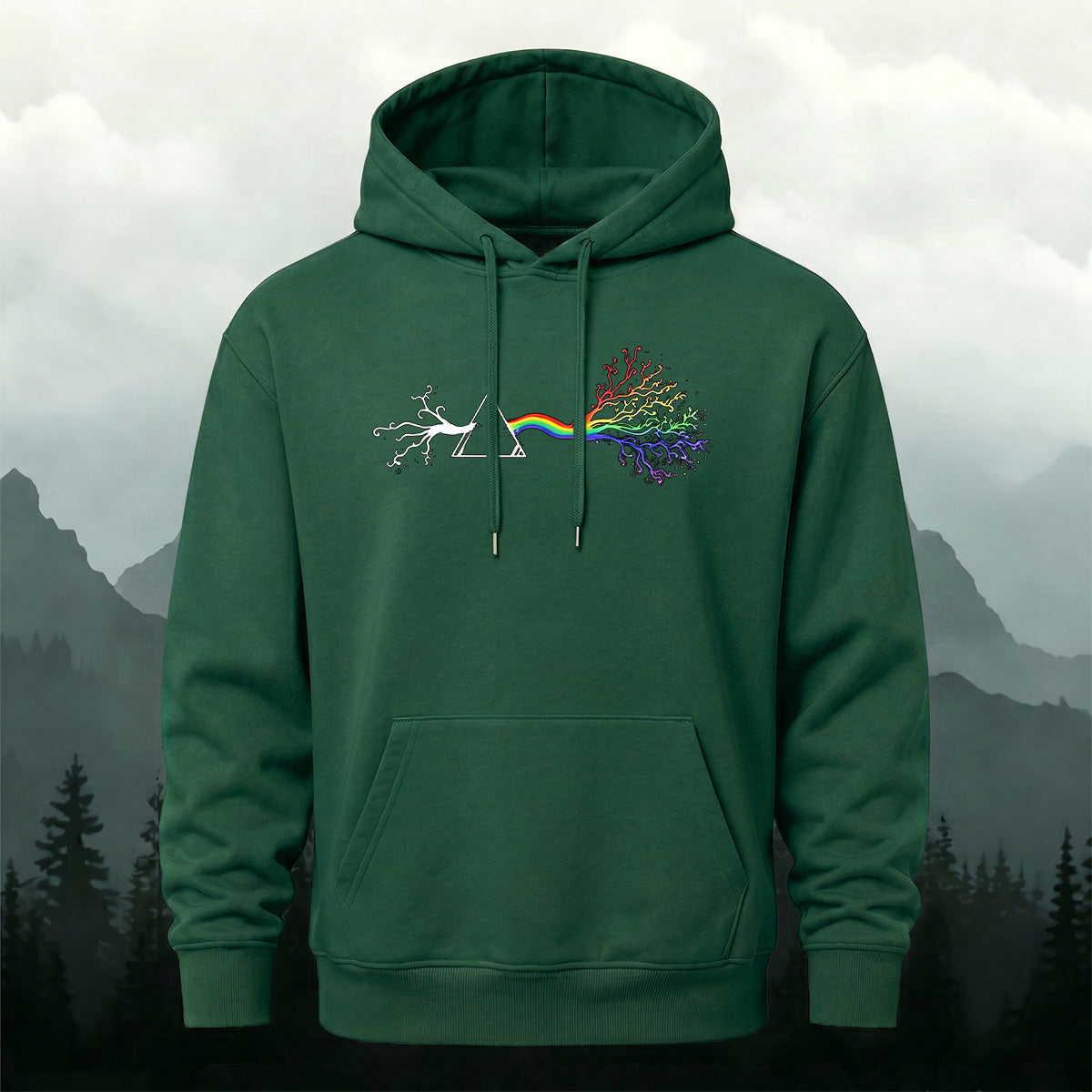 Cotton Made Creative Rainbow Tree Print Hoodie