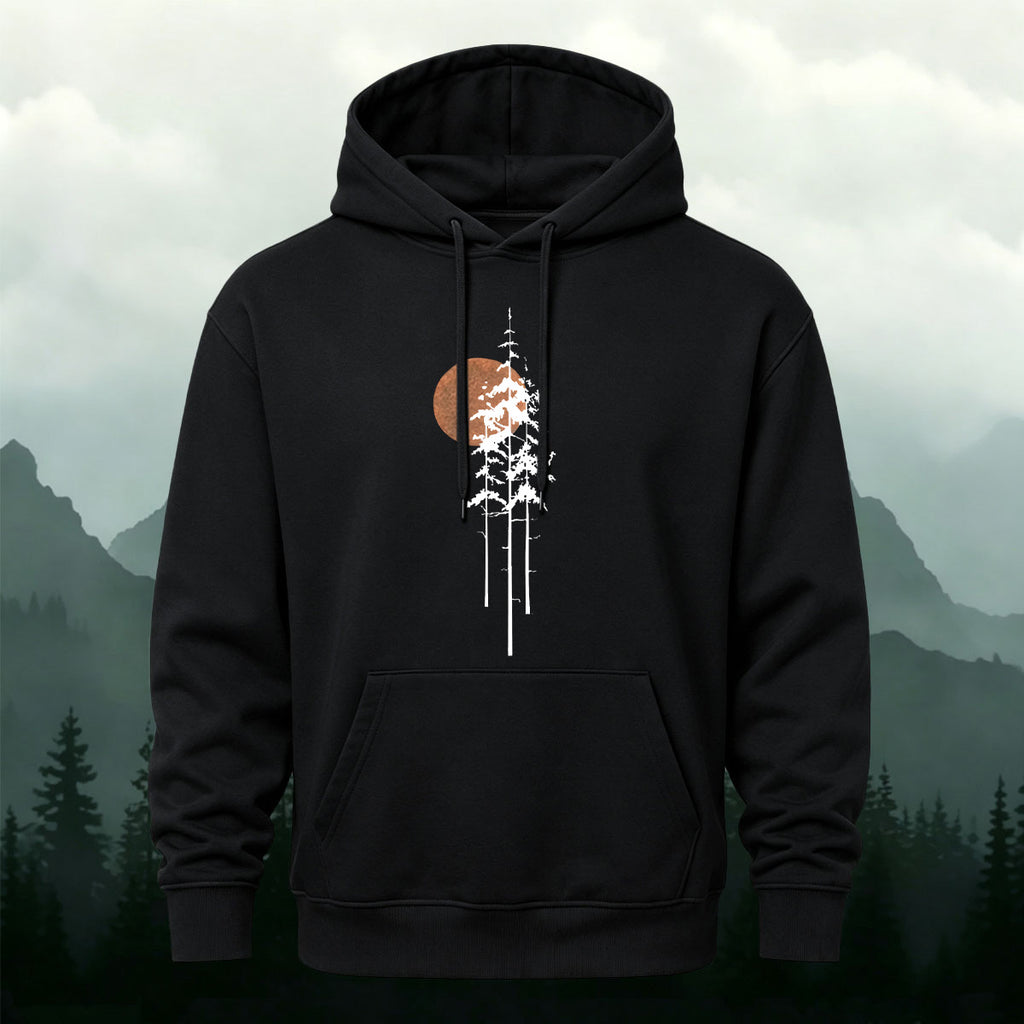 Cotton Made Tree Silhouettes Round Sun Print Hoodie