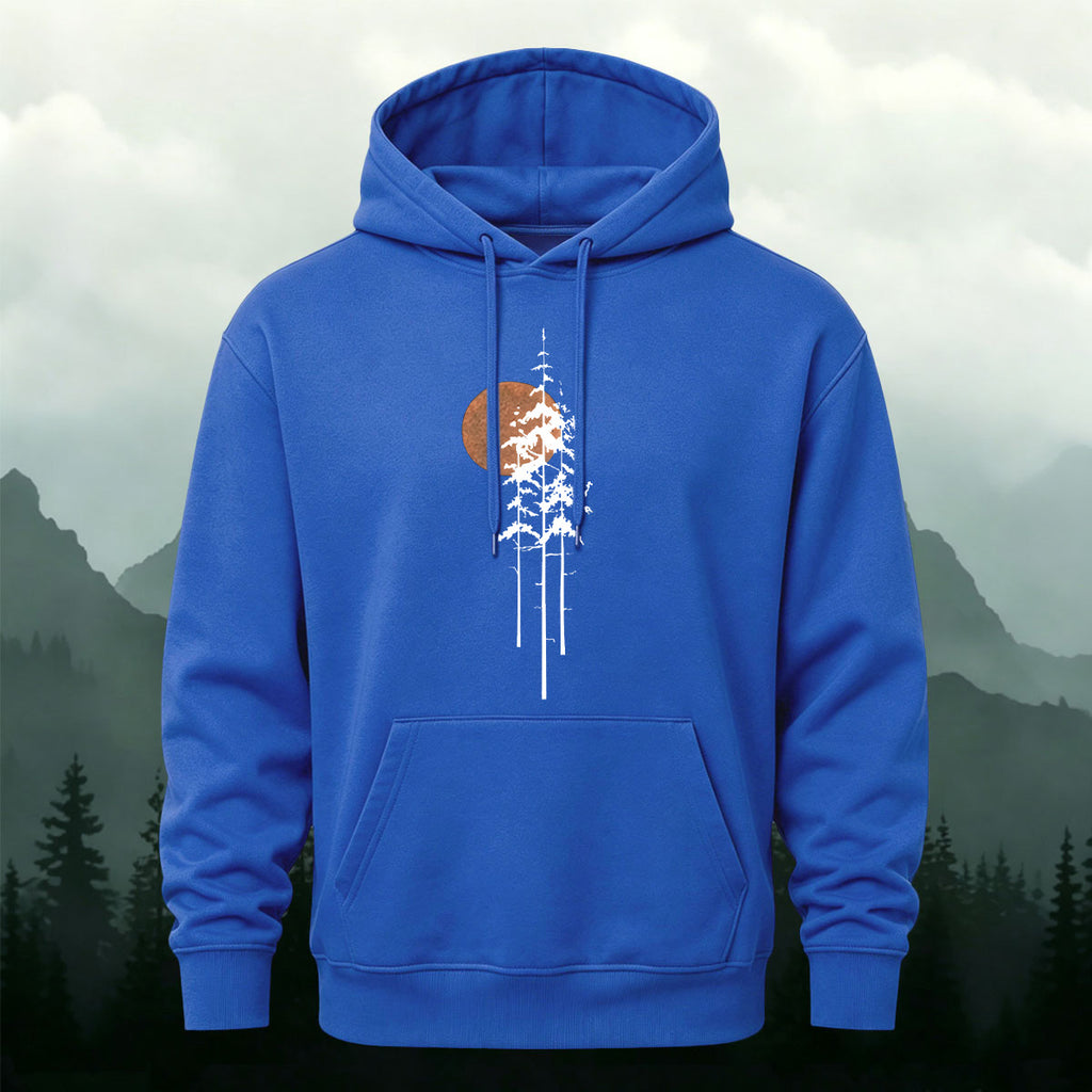 Cotton Made Tree Silhouettes Round Sun Print Hoodie