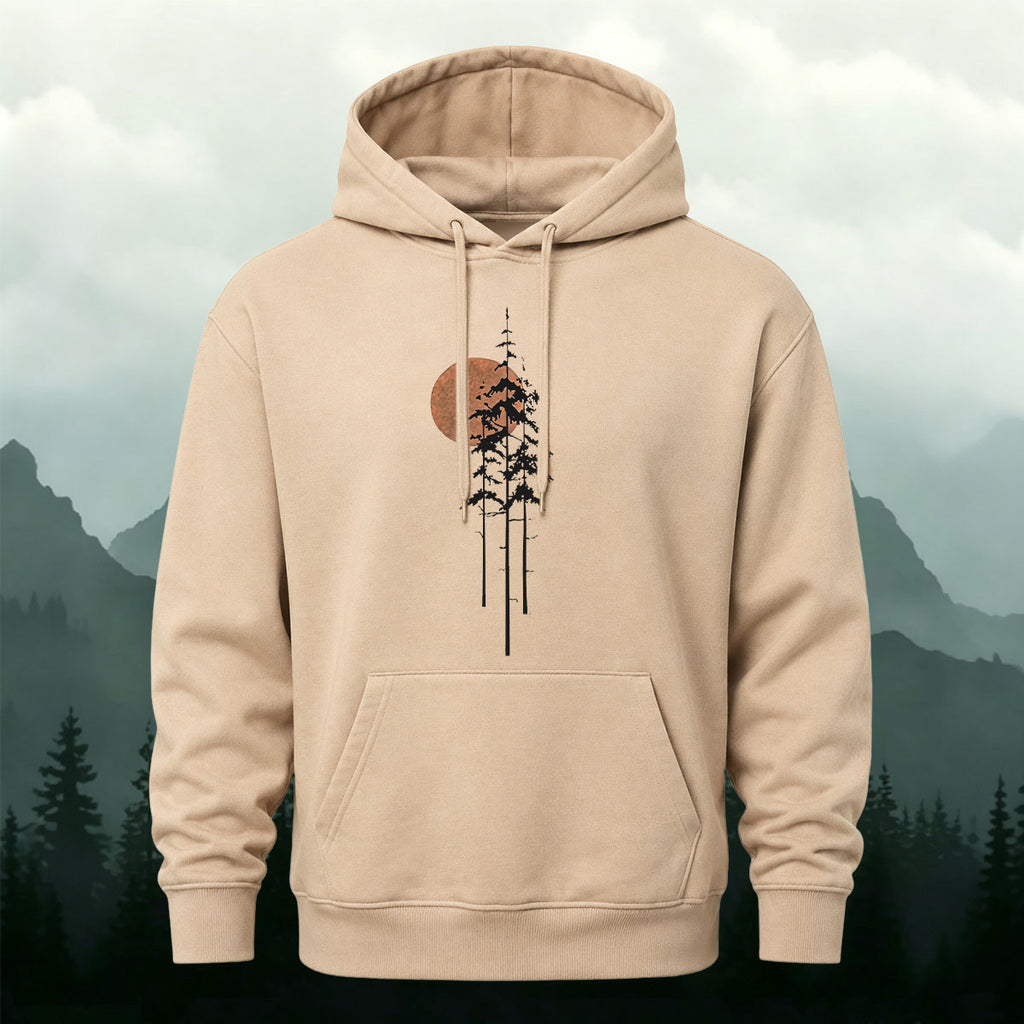 Cotton Made Tree Silhouettes Round Sun Print Hoodie