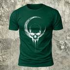 Crescent Moon Encircling Skull Print Soft Cotton Tee