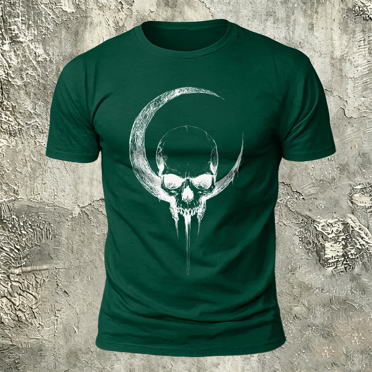 Crescent Moon Encircling Skull Print Soft Cotton Tee