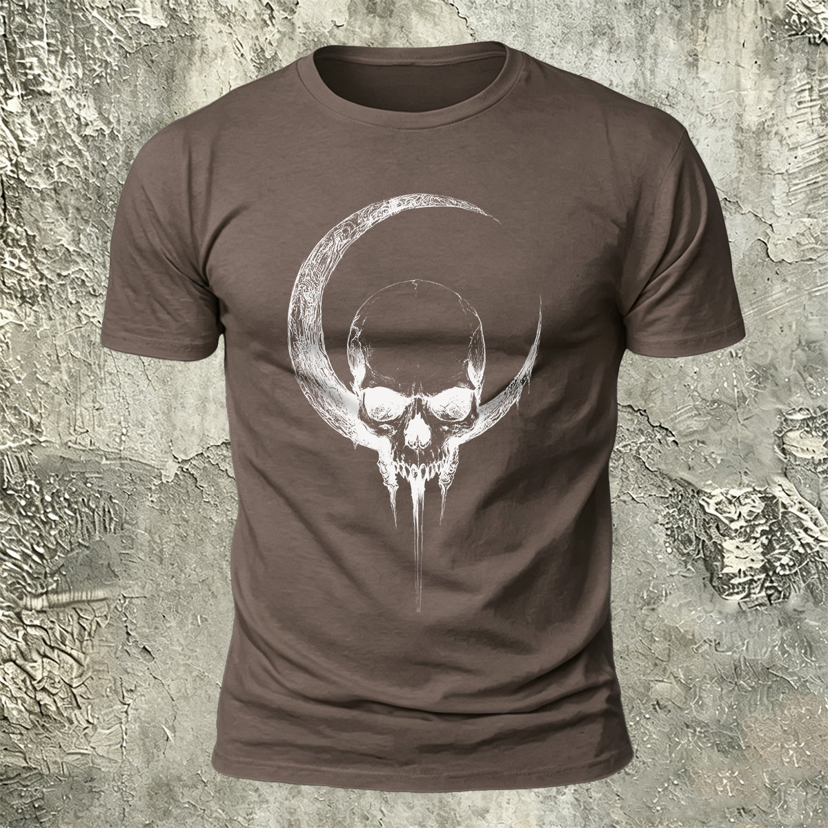 Crescent Moon Encircling Skull Print Soft Cotton Tee