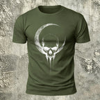 Crescent Moon Encircling Skull Print Soft Cotton Tee