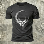Crescent Moon Encircling Skull Print Soft Cotton Tee