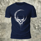Crescent Moon Encircling Skull Print Soft Cotton Tee