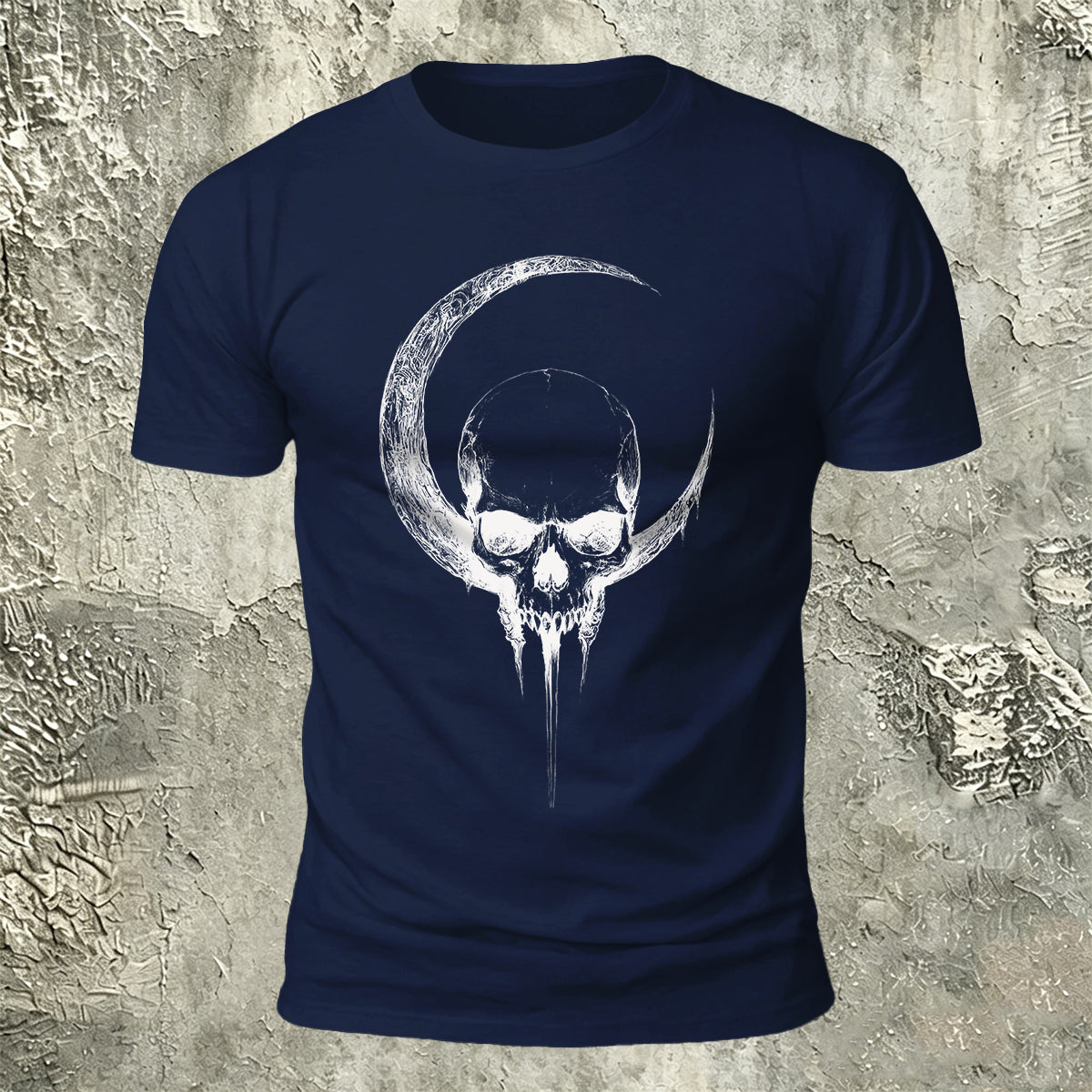 Crescent Moon Encircling Skull Print Soft Cotton Tee