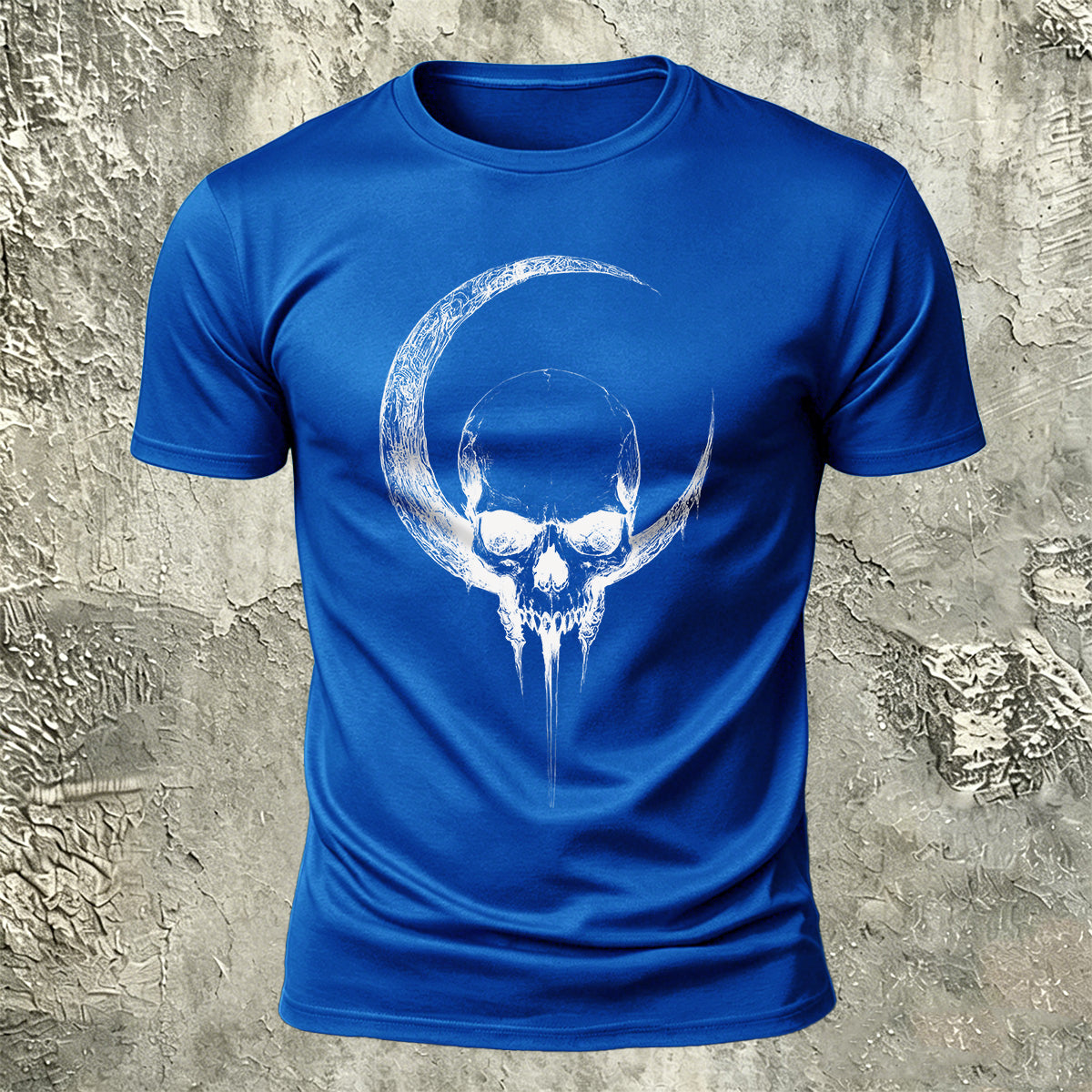 Crescent Moon Encircling Skull Print Soft Cotton Tee