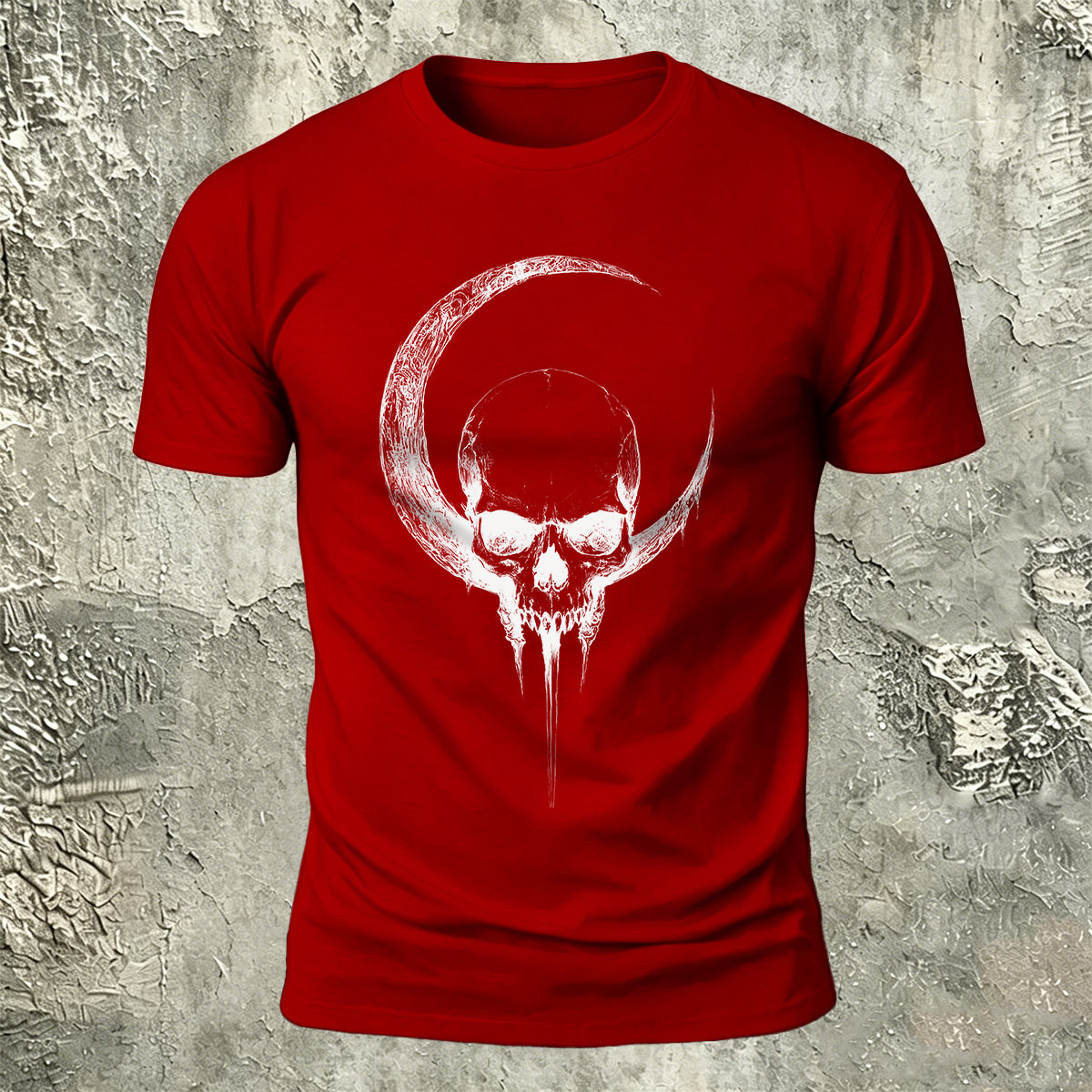 Crescent Moon Encircling Skull Print Soft Cotton Tee