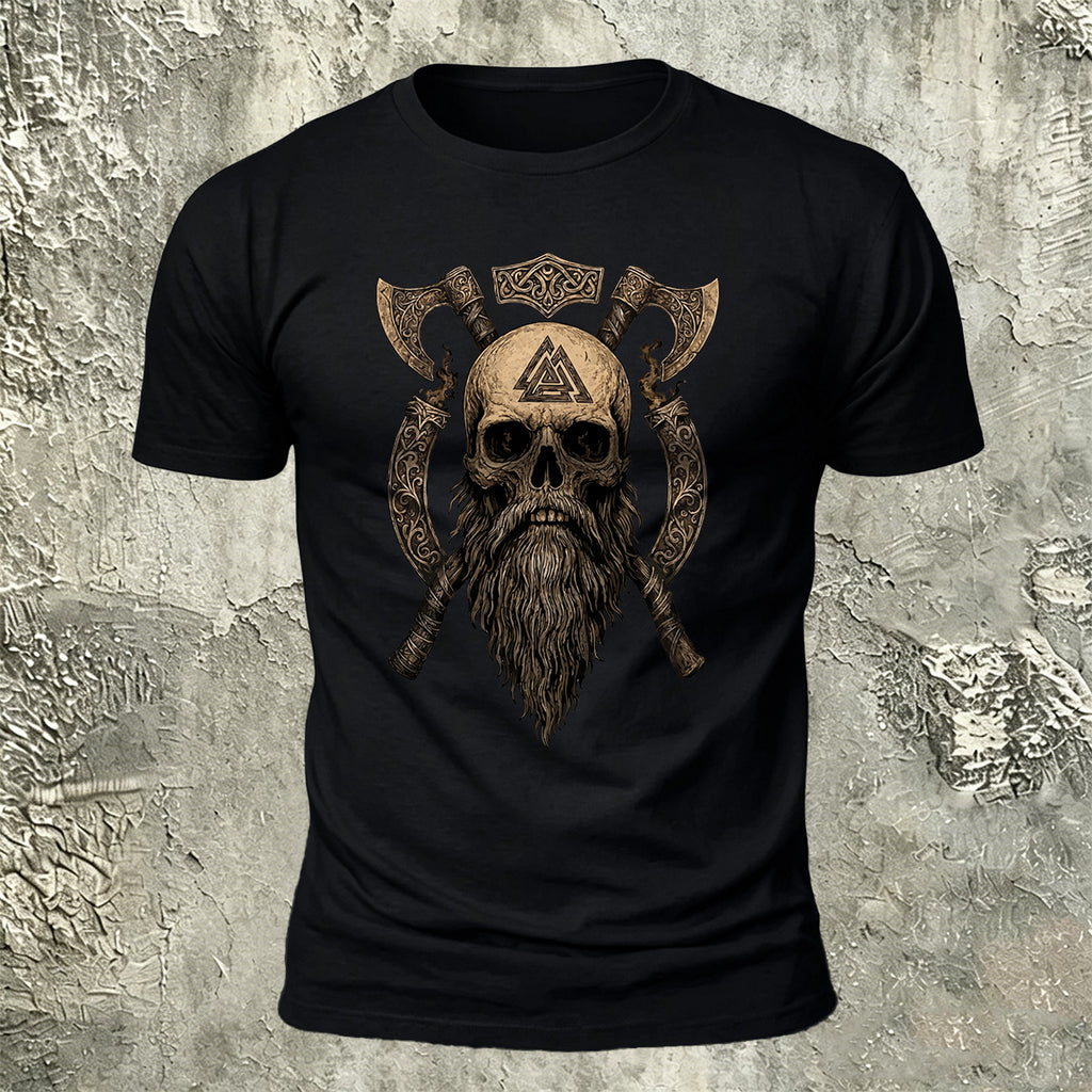 Nordic Warrior Skeleton Print Casual Soft Cotton T-Shirt