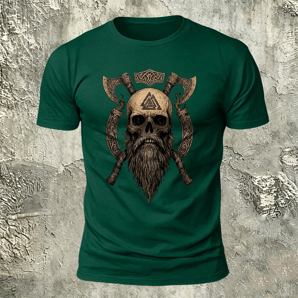 Nordic Warrior Skeleton Print Casual Soft Cotton T-Shirt