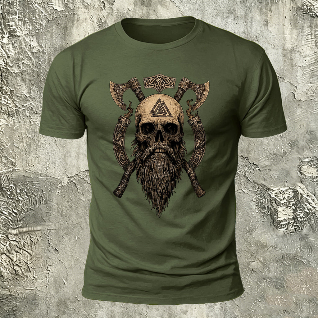 Nordic Warrior Skeleton Print Casual Soft Cotton T-Shirt